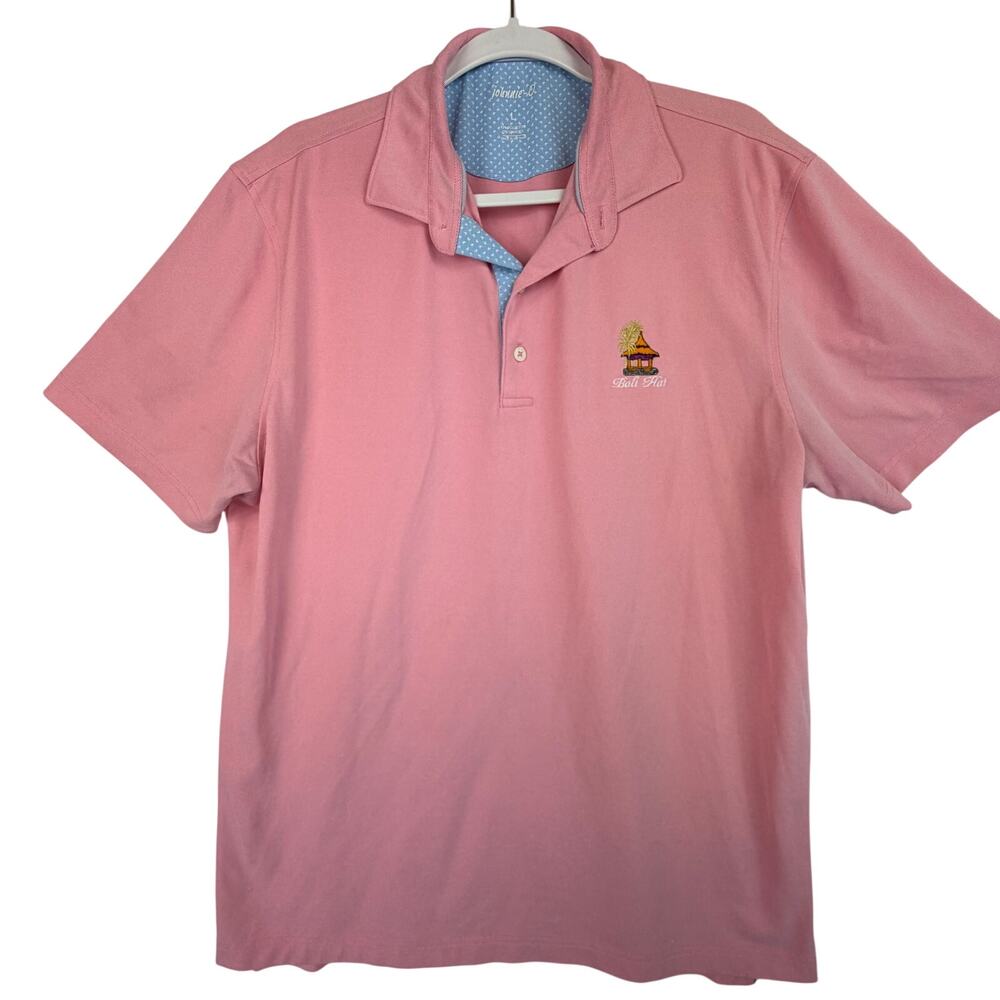 johnnie-O Men Golf Polo Shirt Large L Bali Hai Golf Club Pink Prep-Formance